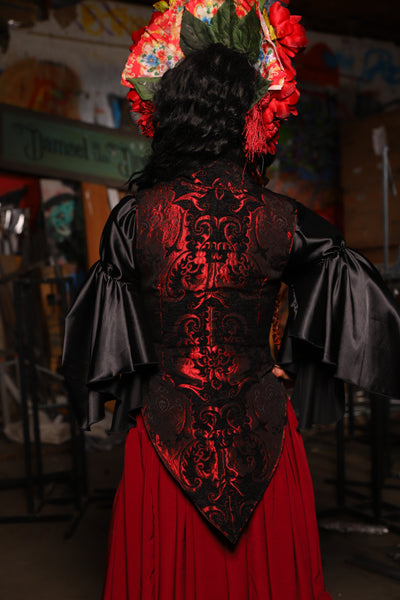 05. Artemis Underbust Corset in Crimson & Silver Medallion - The Artemis Collection