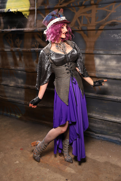 37. Crescent Skirt in Royal Purple Crepe Satin - THE HEXES, HEMS & HYSTERIA COLLECTION