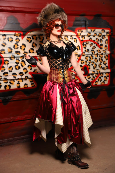 17. Fairy Skirt in Garnet Satin *Shown Layered over Cream Pin Stripe Fairy Skirt* - The Lipstick and Caviar Collection