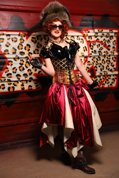 17. Fairy Skirt in Garnet Satin *Shown Layered over Cream Pin Stripe Fairy Skirt* - The Lipstick and Caviar Collection