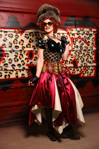 17. Fairy Skirt in Garnet Satin *Shown Layered over Cream Pin Stripe Fairy Skirt* - The Lipstick and Caviar Collection