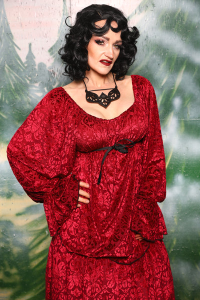 Classic Blouse w/Long Sleeves in Crimson Burnout Stretch Velvet Damask - Day 4 of 12 Days of Christmas