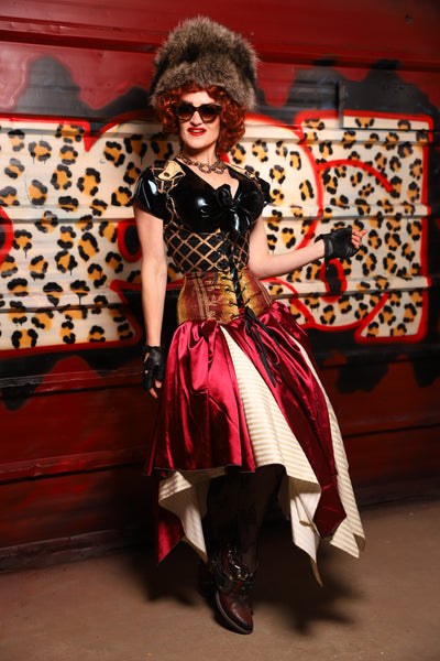 17. Fairy Skirt in Garnet Satin *Shown Layered over Cream Pin Stripe Fairy Skirt* - The Lipstick and Caviar Collection