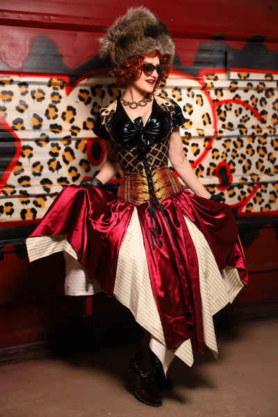 17. Fairy Skirt in Garnet Satin *Shown Layered over Cream Pin Stripe Fairy Skirt* - The Lipstick and Caviar Collection