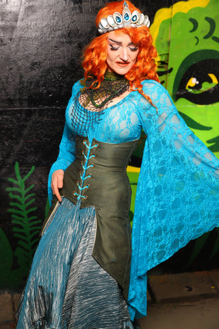 Petite Siren Corset w/ Pockets in Circle Dark Moss - "Siren's Shanties" Collection