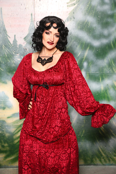 Classic Blouse w/Long Sleeves in Crimson Burnout Stretch Velvet Damask - Day 4 of 12 Days of Christmas