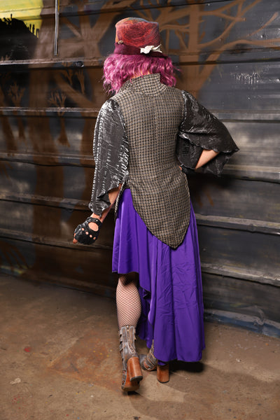 37. Crescent Skirt in Royal Purple Crepe Satin - THE HEXES, HEMS & HYSTERIA COLLECTION