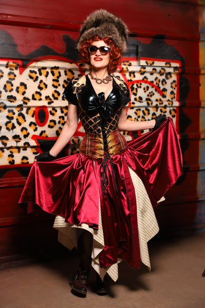 17. Fairy Skirt in Garnet Satin *Shown Layered over Cream Pin Stripe Fairy Skirt* - The Lipstick and Caviar Collection