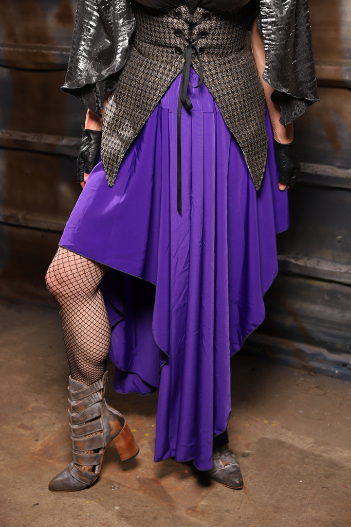 37. Crescent Skirt in Royal Purple Crepe Satin - THE HEXES, HEMS & HYSTERIA COLLECTION