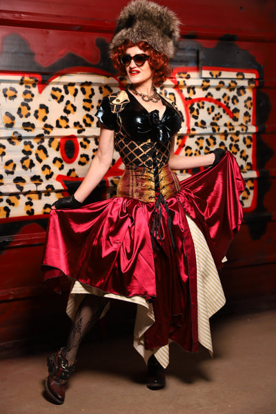 17. Fairy Skirt in Garnet Satin *Shown Layered over Cream Pin Stripe Fairy Skirt* - The Lipstick and Caviar Collection