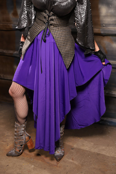 37. Crescent Skirt in Royal Purple Crepe Satin - THE HEXES, HEMS & HYSTERIA COLLECTION