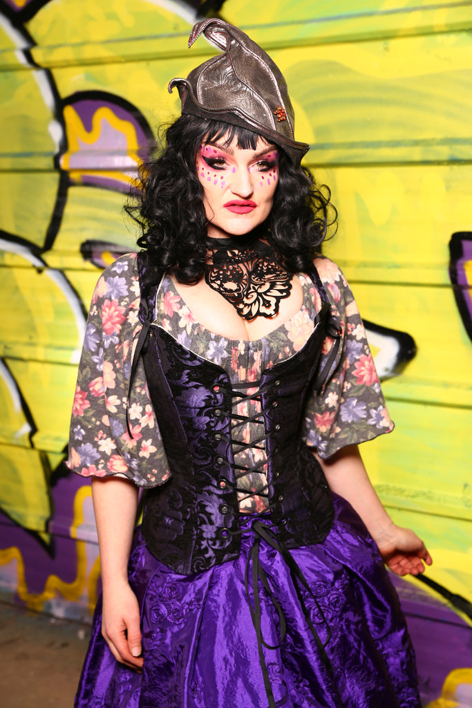 41-Heidi Corset in Black and Purple Medallion - "The Violet Hour" Collection