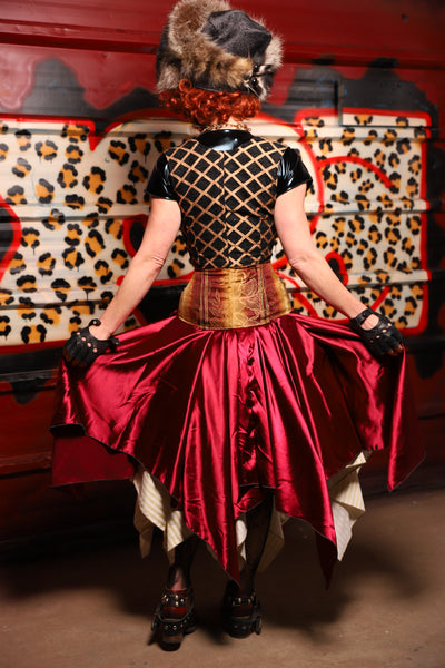 17. Fairy Skirt in Garnet Satin *Shown Layered over Cream Pin Stripe Fairy Skirt* - The Lipstick and Caviar Collection