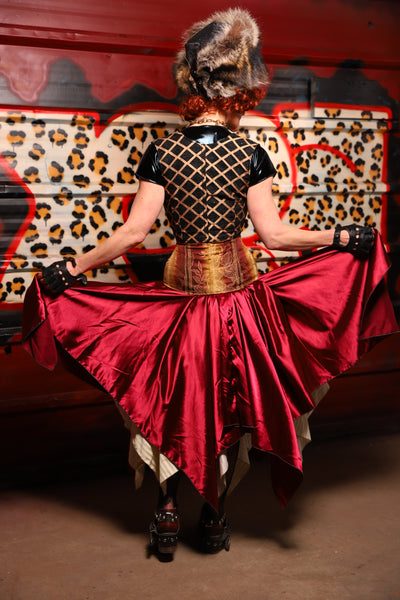 17. Fairy Skirt in Garnet Satin *Shown Layered over Cream Pin Stripe Fairy Skirt* - The Lipstick and Caviar Collection