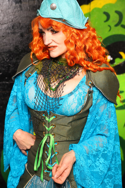 Cropped Vixen w/Detachable Pauldron Shoulders in Circle Dark Moss - "Siren's Shanties" Collection