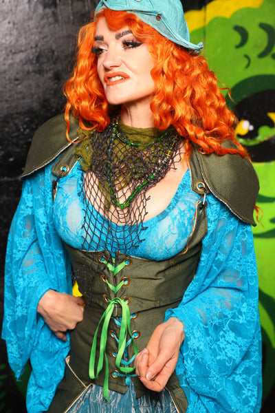 Cropped Vixen w/Detachable Pauldron Shoulders in Circle Dark Moss - "Siren's Shanties" Collection