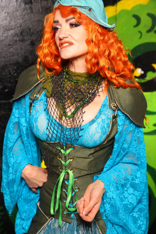 Cropped Vixen w/Detachable Pauldron Shoulders in Circle Dark Moss - "Siren's Shanties" Collection
