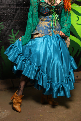 Crescent Skirt w/ruffle in Turquoise Shantung - "Siren's Shanties" Collection