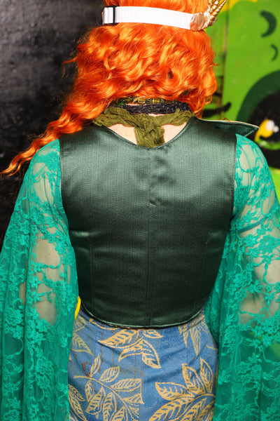 Cropped Courtier in Kale Solid with Shell Patches *PLEASE order by BUST Measurement, NOT waist!* - "Siren's Shanties" Collection