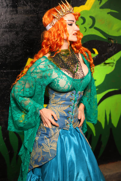 Petite Siren Corset w/ Pockets in Lake Flora - "Siren's Shanties" Collection