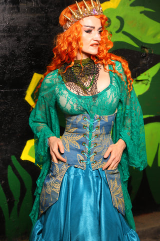 Petite Siren Corset w/ Pockets in Lake Flora - "Siren's Shanties" Collection