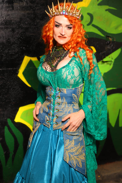Petite Siren Corset w/ Pockets in Lake Flora - "Siren's Shanties" Collection