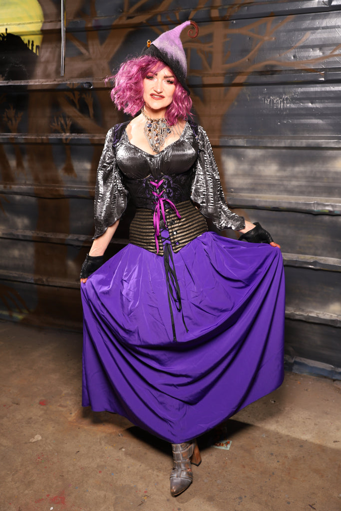 28. Tulip Skirt in Royal Purple Crepe Satin - THE HEXES, HEMS & HYSTERIA COLLECTION