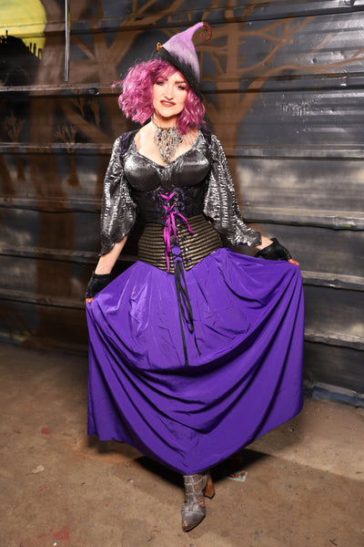 28. Tulip Skirt in Royal Purple Crepe Satin - THE HEXES, HEMS & HYSTERIA COLLECTION