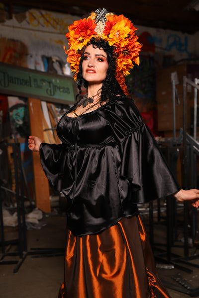 16. Flounce Sleeve in Black Satin - The Artemis Collection