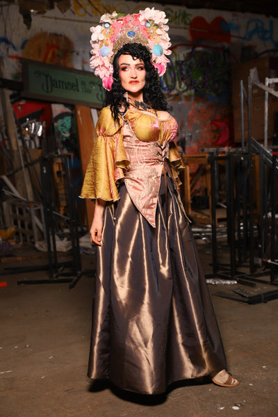 29. Tulip Skirt in Shiny Truffle Taffetta - The Artemis Collection