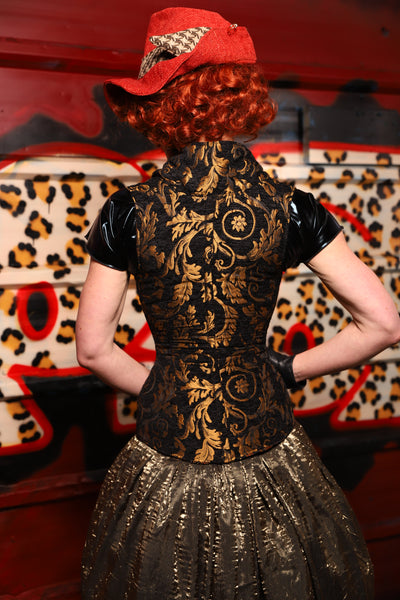 41. Vixen Corset in Black & Gold Vine - The Lipstick and Caviar Collection