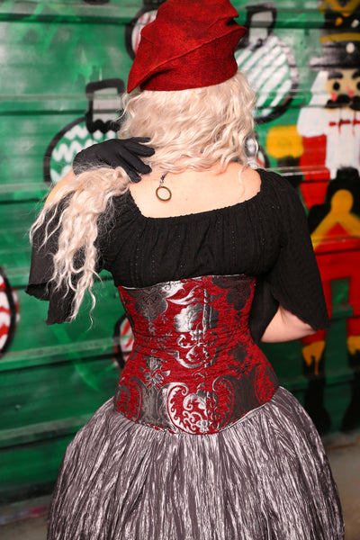 Petite Wench Corset  in Crimson and Pewter Medallion - The "Belsnickel's Beauty" Collection