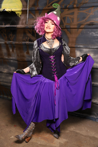 30. Fairy Skirt in Royal Purple Crepe Satin - THE HEXES, HEMS & HYSTERIA COLLECTION