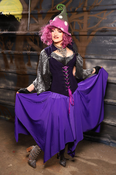 30. Fairy Skirt in Royal Purple Crepe Satin - THE HEXES, HEMS & HYSTERIA COLLECTION