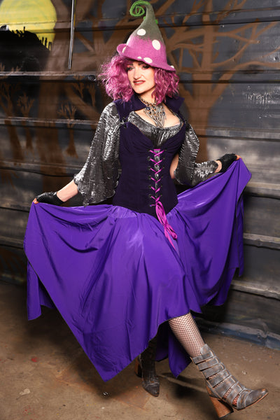 30. Fairy Skirt in Royal Purple Crepe Satin - THE HEXES, HEMS & HYSTERIA COLLECTION