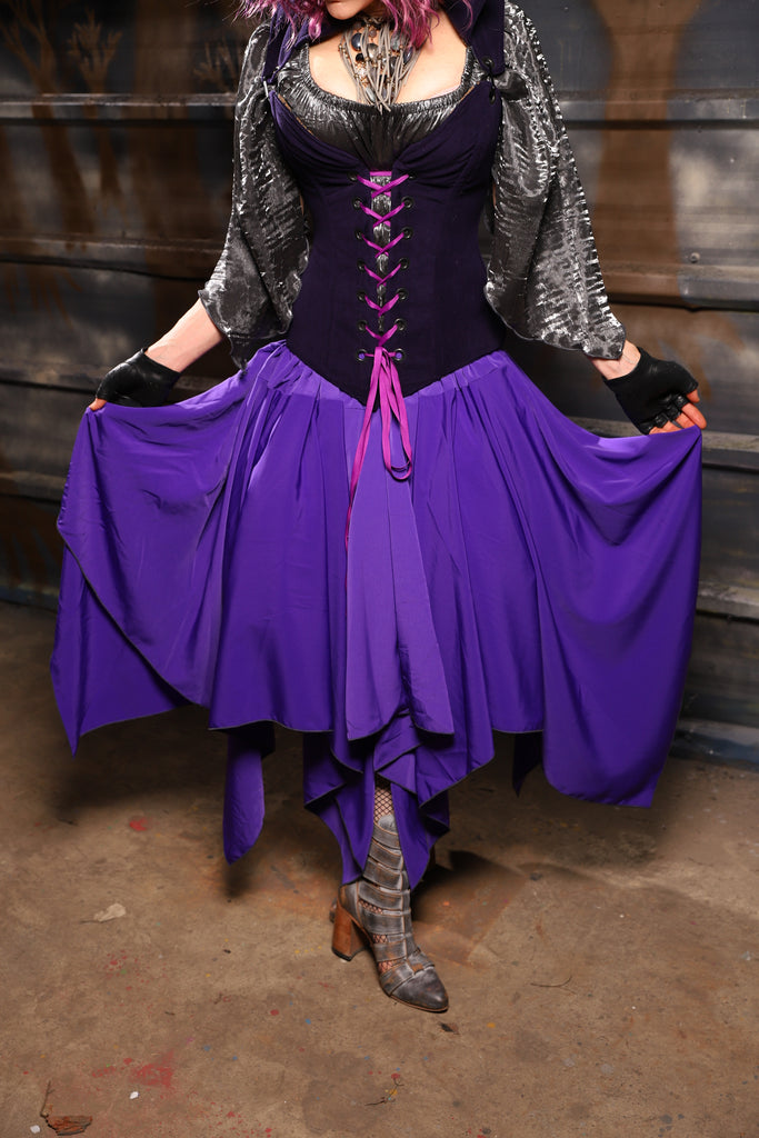 30. Fairy Skirt in Royal Purple Crepe Satin - THE HEXES, HEMS & HYSTERIA COLLECTION