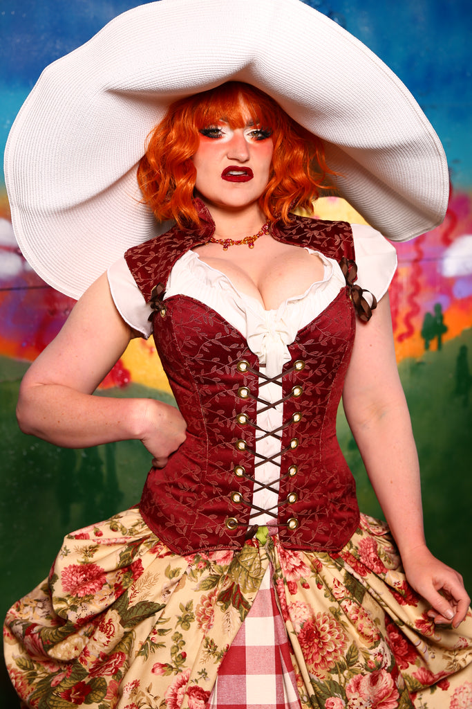 Heidi Overbust Corset with Sorceress Straps in Apple Vine - A-Tisket A-Tasket Collection