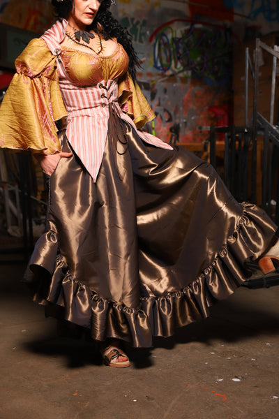 25. Flutterfall Trousers in Shiny Truffle Taffetta - The Artemis Collection