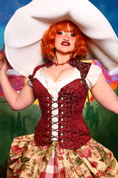Heidi Overbust Corset with Sorceress Straps in Apple Vine - A-Tisket A-Tasket Collection