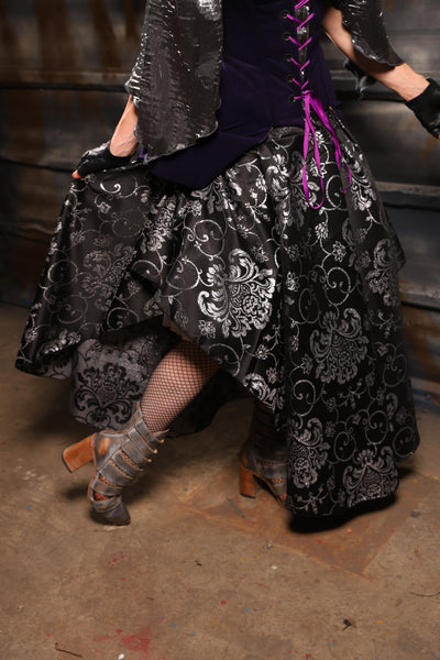 31. Crescent Skirt in Sterling Night Filigree - THE HEXES, HEMS & HYSTERIA COLLECTION