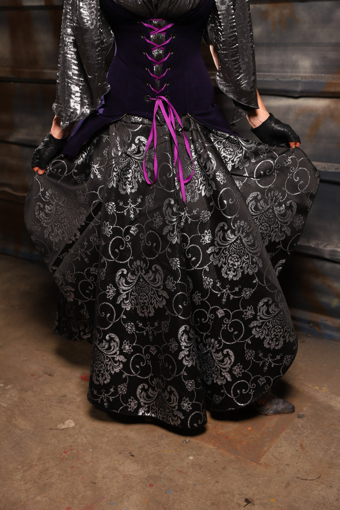 31. Crescent Skirt in Sterling Night Filigree - THE HEXES, HEMS & HYSTERIA COLLECTION