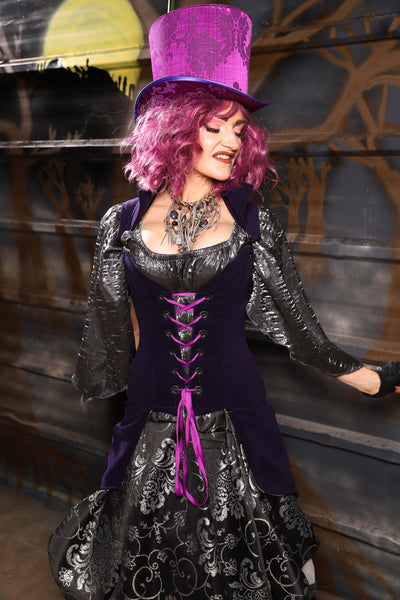 32. Knee-Length Overbust in Blackberry Jam Velvet  - THE HEXES, HEMS & HYSTERIA COLLECTION
