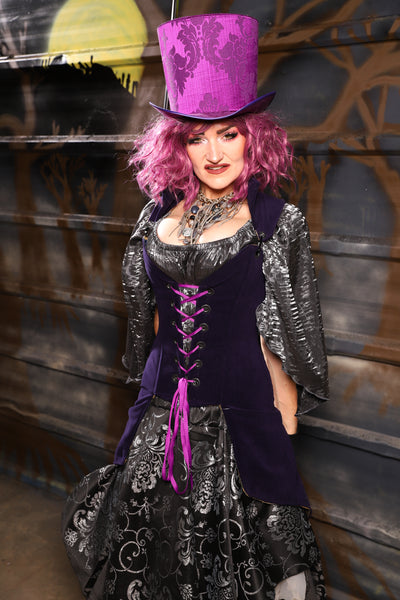 32. Knee-Length Overbust in Blackberry Jam Velvet  - THE HEXES, HEMS & HYSTERIA COLLECTION