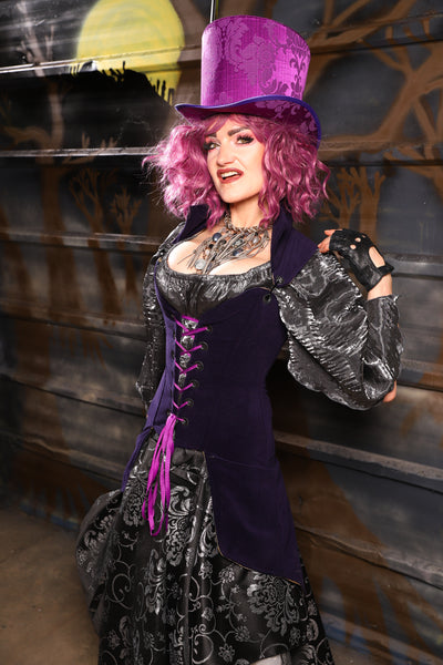 32. Knee-Length Overbust in Blackberry Jam Velvet  - THE HEXES, HEMS & HYSTERIA COLLECTION