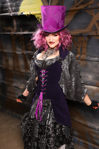 32. Knee-Length Overbust in Blackberry Jam Velvet  - THE HEXES, HEMS & HYSTERIA COLLECTION