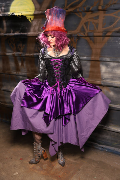 35. Mini Fairy Skirt in Grape Stretch Satin - THE HEXES, HEMS & HYSTERIA COLLECTION
