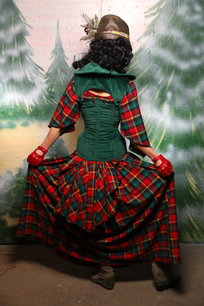 Tulip Skirt w/Peplum Ruffle and Pocket in Festive Plaid - Day 10 of 12 Days of Damsel Christmas 2025