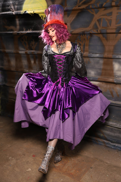 35. Mini Fairy Skirt in Grape Stretch Satin - THE HEXES, HEMS & HYSTERIA COLLECTION