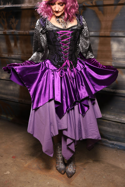 35. Mini Fairy Skirt in Grape Stretch Satin - THE HEXES, HEMS & HYSTERIA COLLECTION