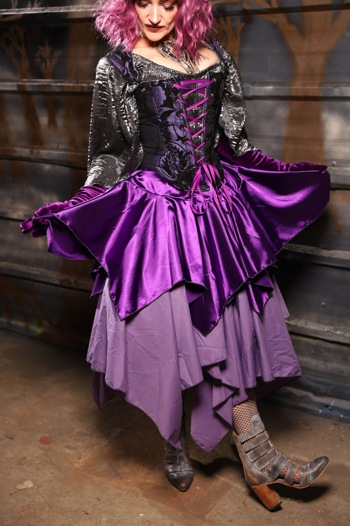 35. Mini Fairy Skirt in Grape Stretch Satin - THE HEXES, HEMS & HYSTERIA COLLECTION